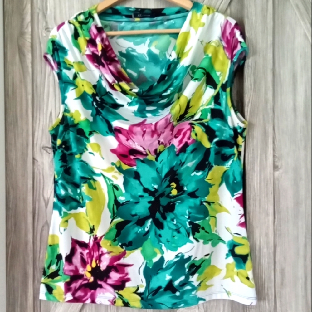 Anne Klein Floral Cowl Neck Top XL